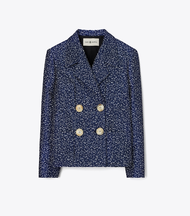 Tory Burch designer jackets Tweed Blazer in Navy/White front