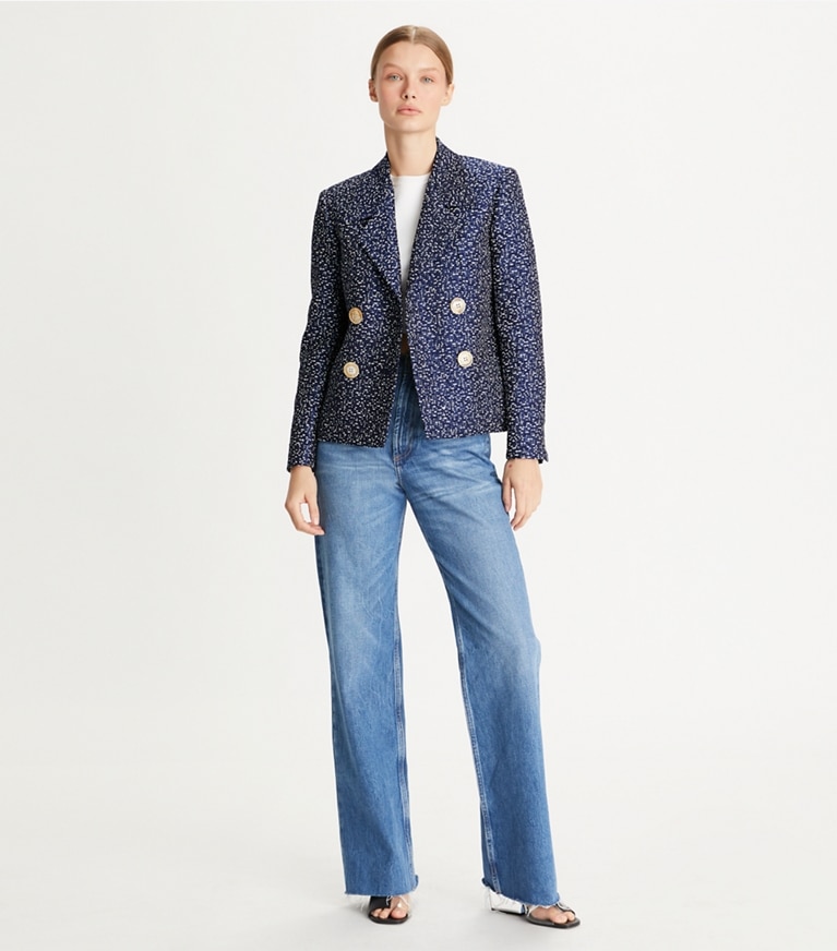 Tory Burch designer jackets Tweed Blazer in Navy/White front
