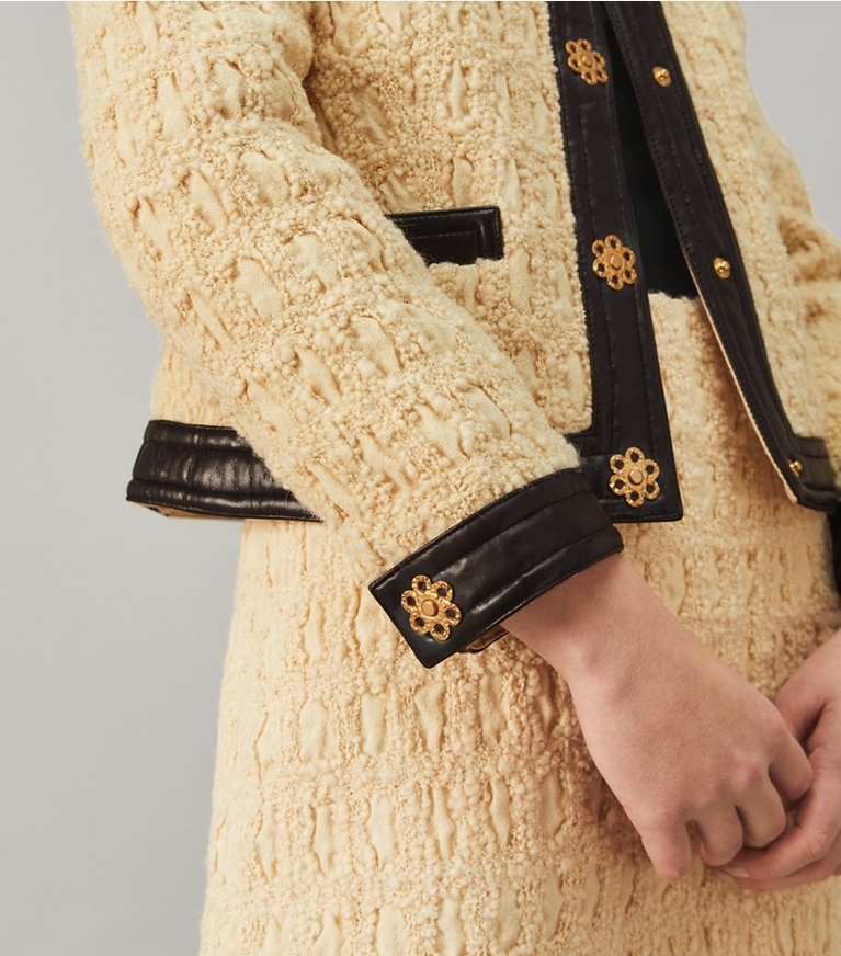 Tory Burch designer jackets Tweed Jacket in Dark Natural Ivory front
