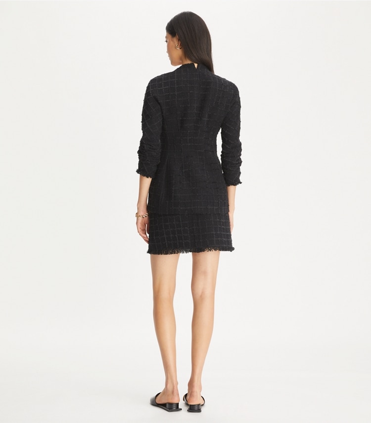 Tory Burch designer bottoms Tweed Mini Skirt in Black/Black on model back