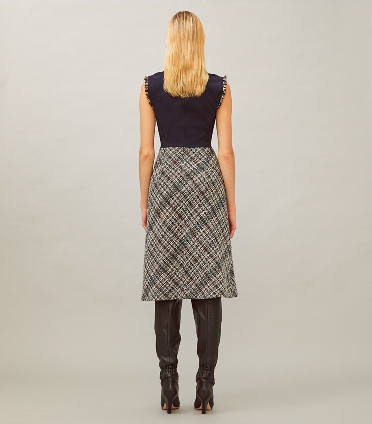 Tory Burch designer dresses Tweed Pencil Dress in Autumn Tweed on model back