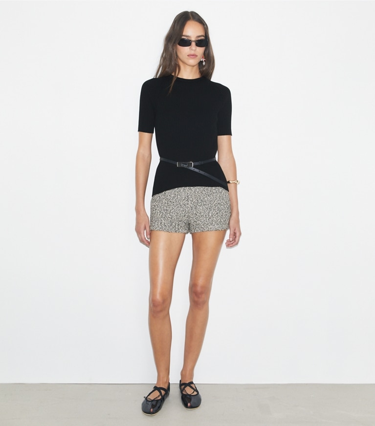Tory Burch designer bottoms Tweed Short in Black Truffle front