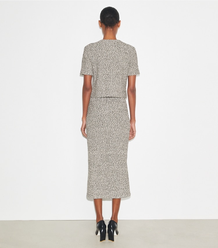 Tory Burch designer bottoms Tweed Skirt in Black Truffle on model back