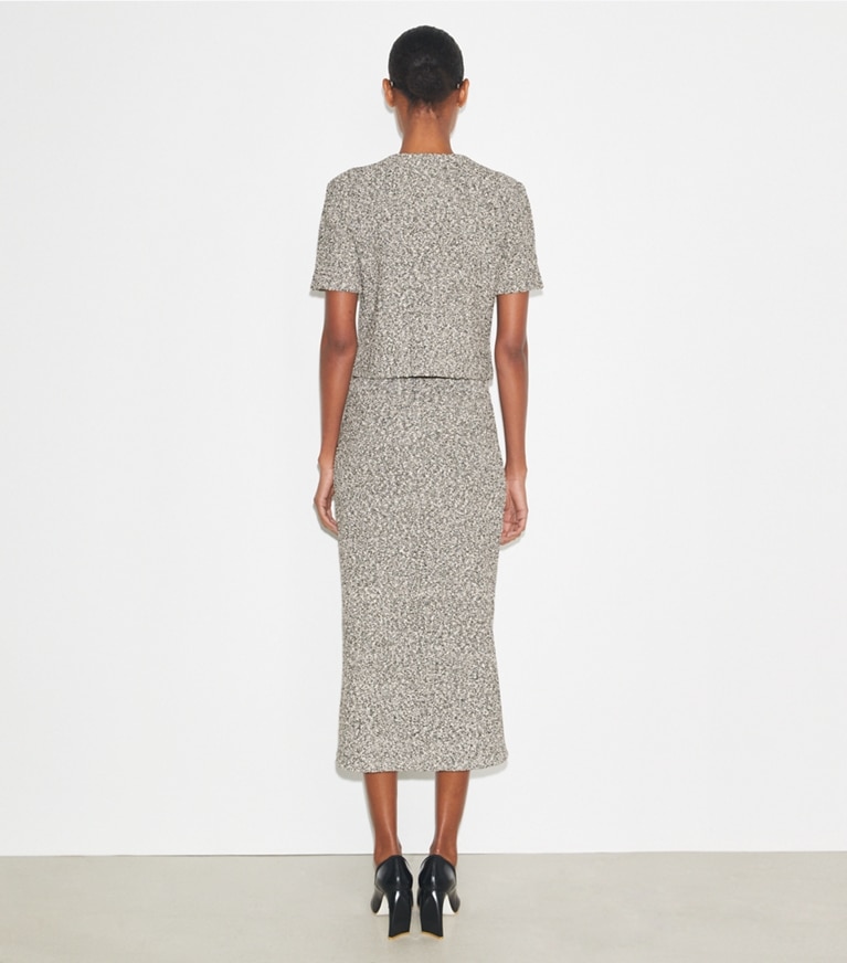 Tory Burch designer bottoms Tweed Skirt in Black Truffle front