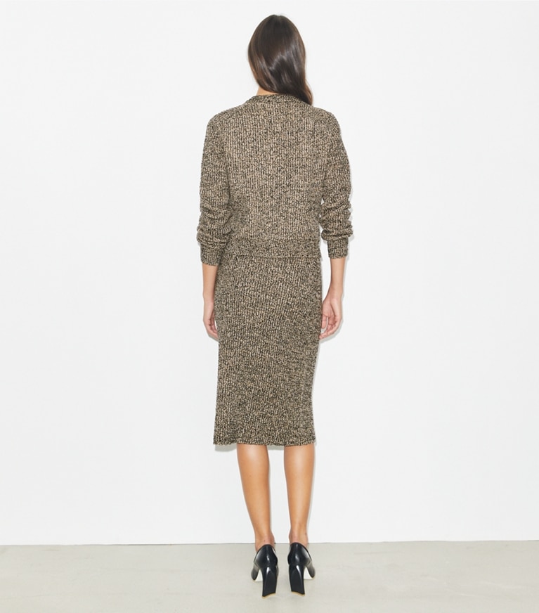 Tory Burch designer bottoms Tweed Skirt in Black White Multi / Oatmeal Melange front