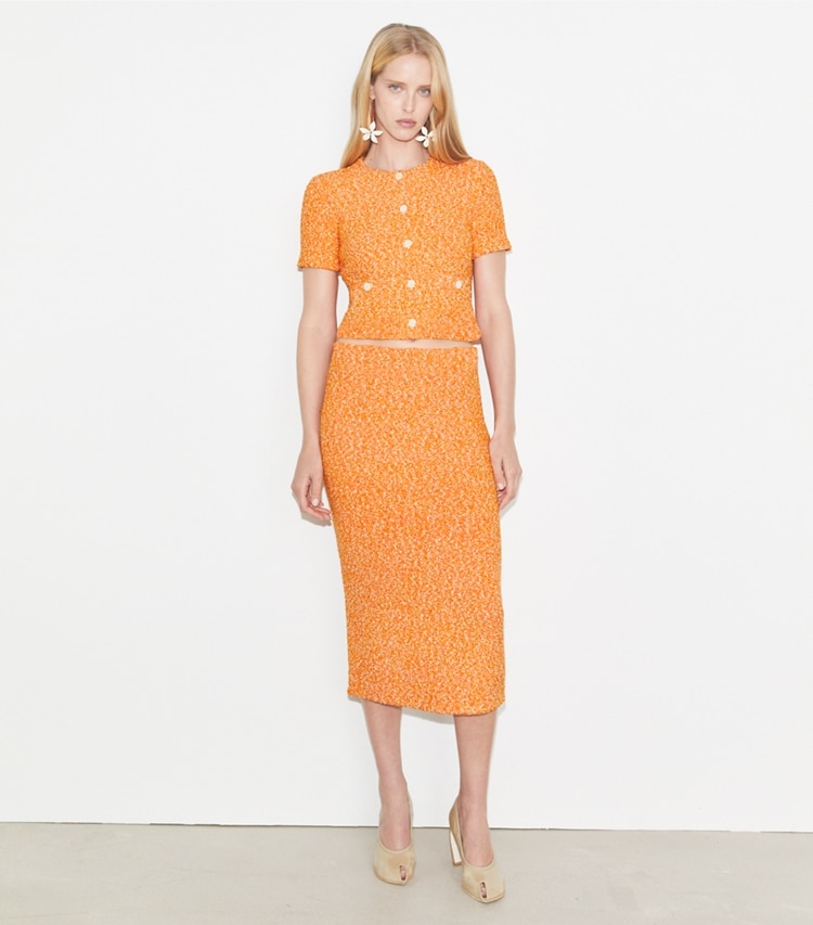 Tory Burch designer ボトムス ツイード スカート in Bright Carrot モデル前面