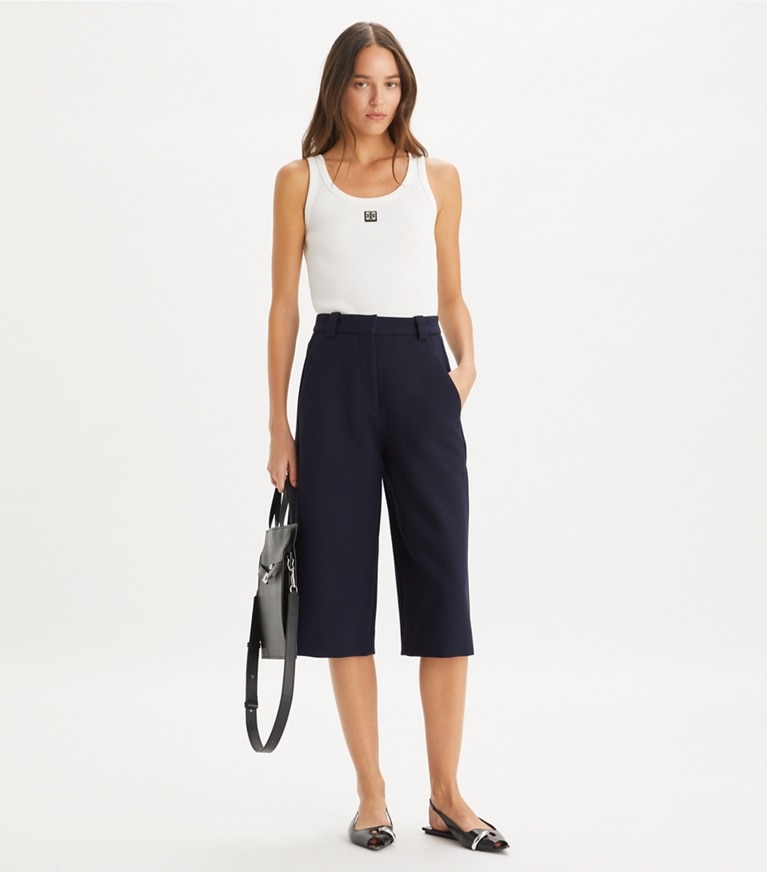 Tory Burch designer bottoms Twill Board Shorts in Meteorite Navy front