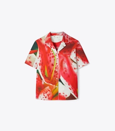 Tory Burch designer Twill Camp Shirt in Pink Lily front