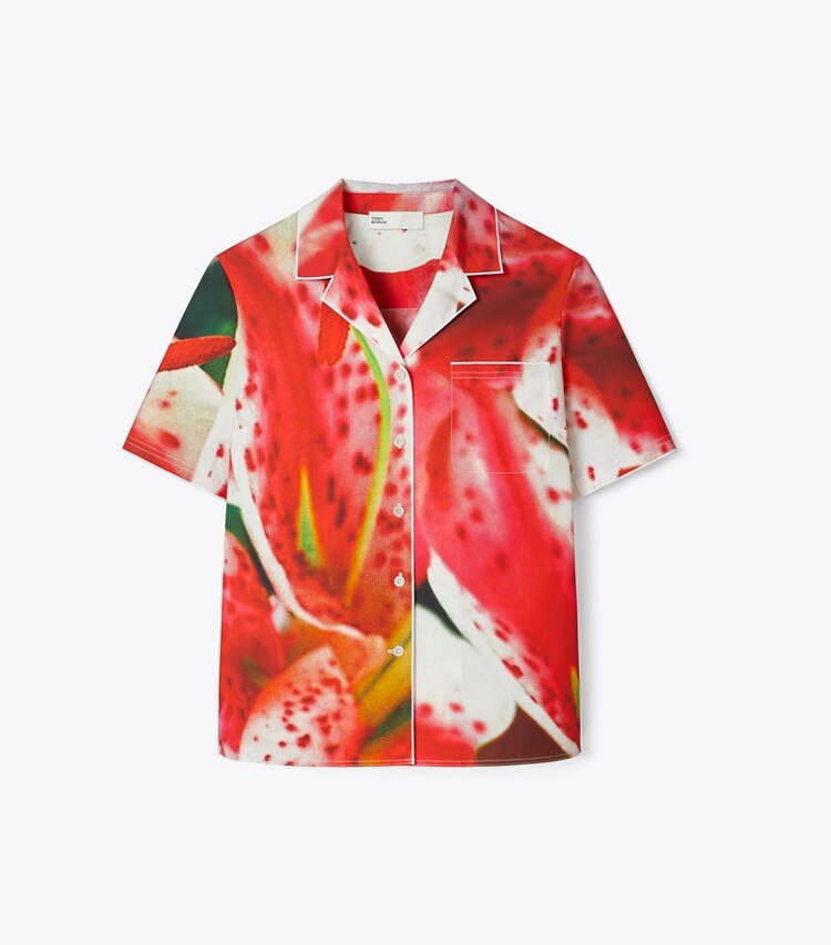 Tory Burch designer Twill Camp Shirt in Pink Lily front