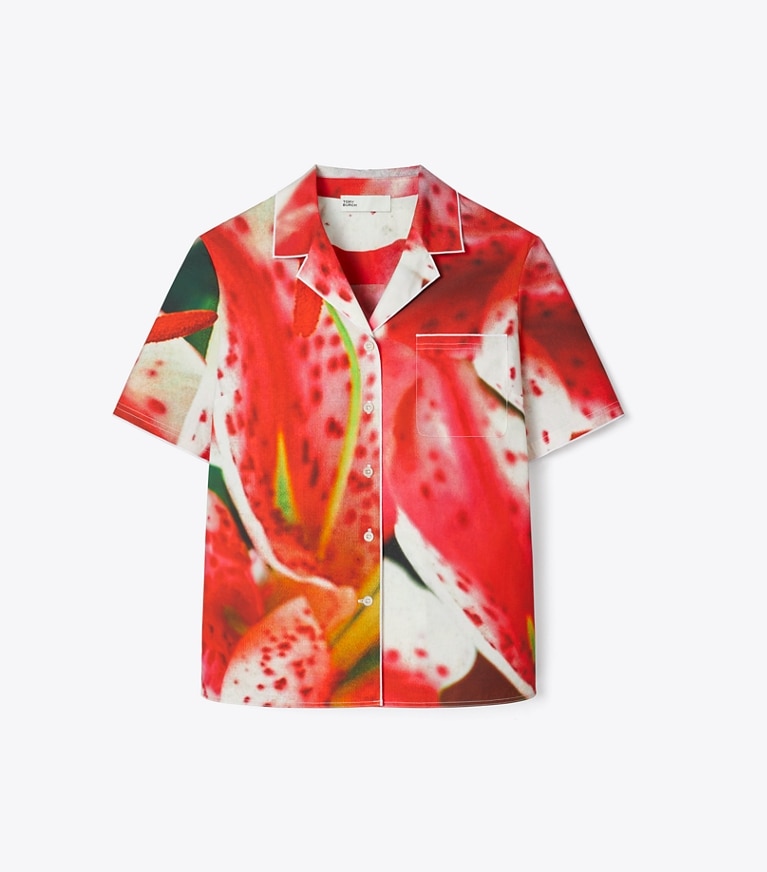 Tory Burch designer Twill Camp Shirt in Pink Lily front