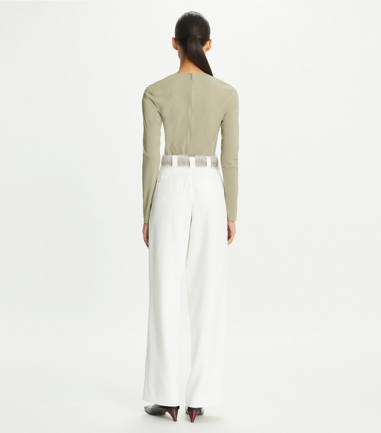 Tory Burch designer bottoms Twill Cargo Pant in White on model back
