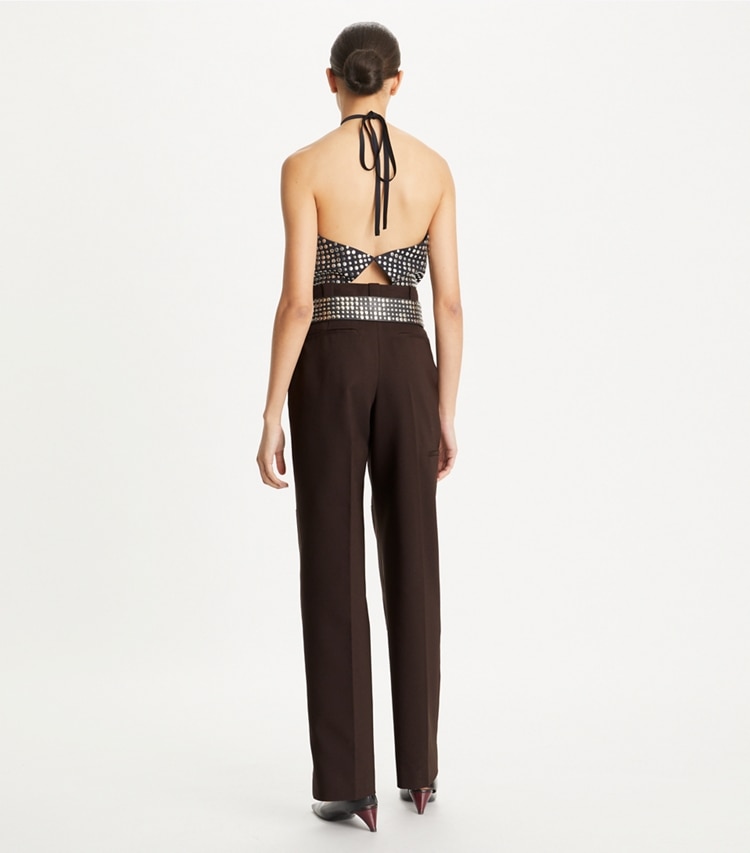 Tory Burch designer bottoms Twill Cargo Pant in Dark Mocha on model back