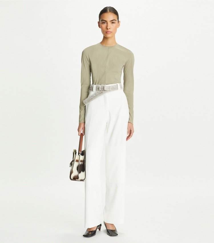 Tory Burch designer bottoms Twill Cargo Pant in White on model front