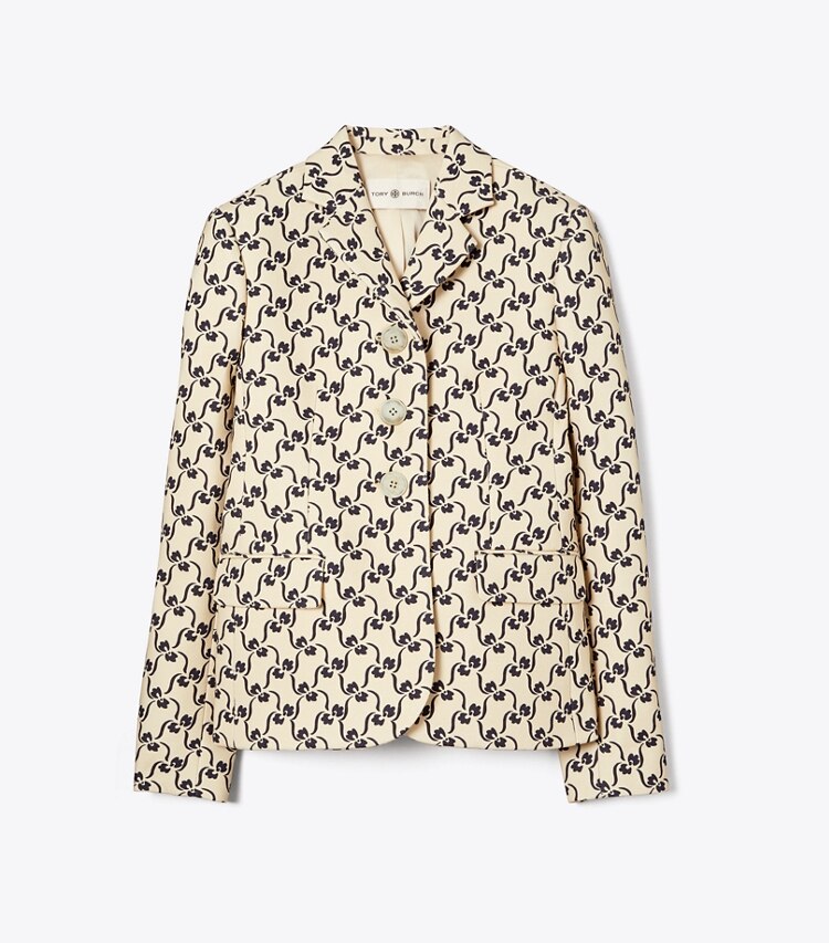 Tory Burch designer jackets Twill Crepe Jacket in NAVY STENCIL FLORAL front