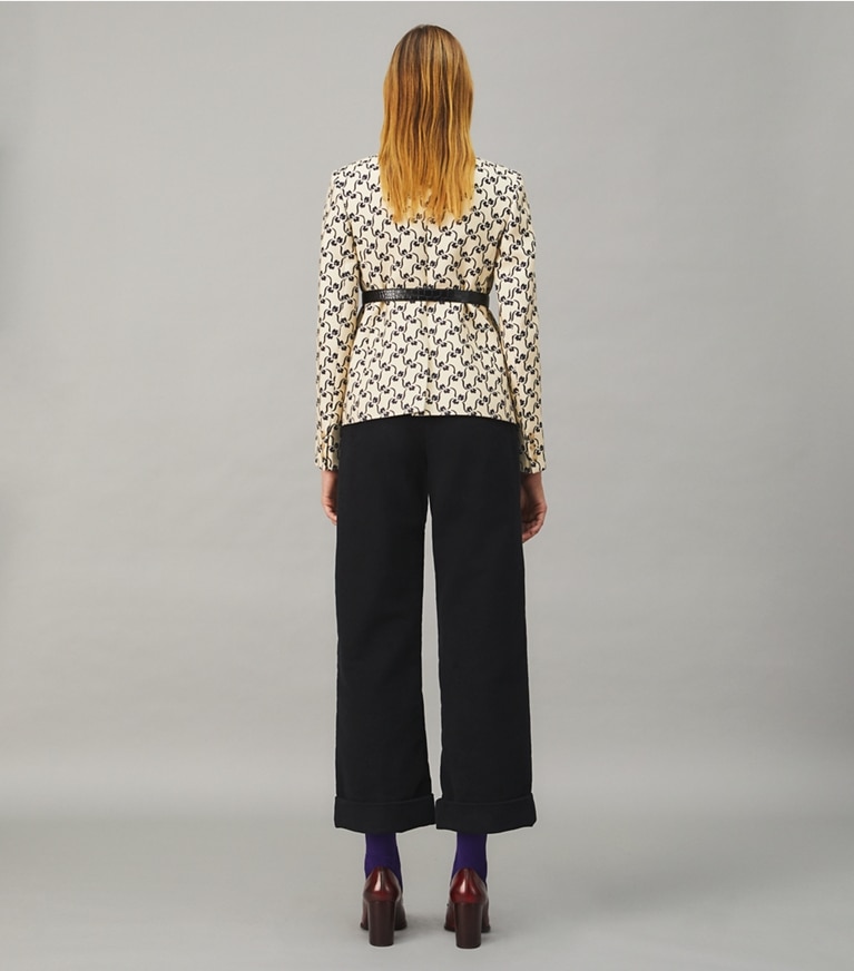 Tory Burch designer jackets Twill Crepe Jacket in NAVY STENCIL FLORAL front