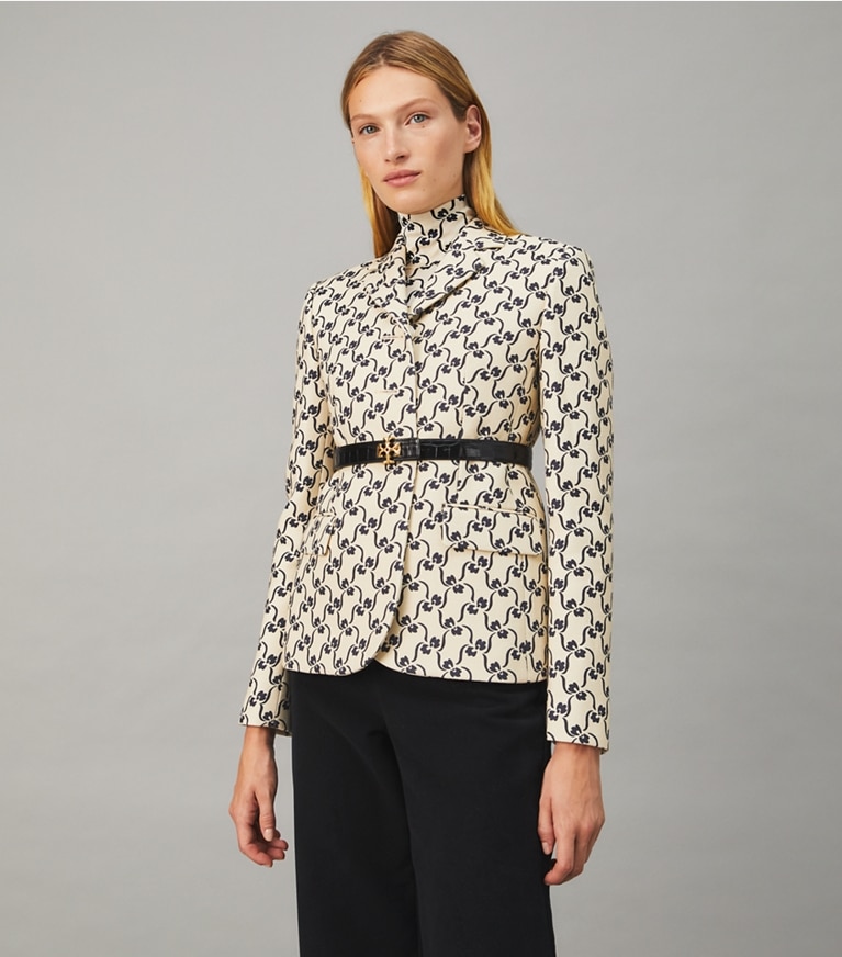 Tory Burch designer jackets Twill Crepe Jacket in NAVY STENCIL FLORAL front