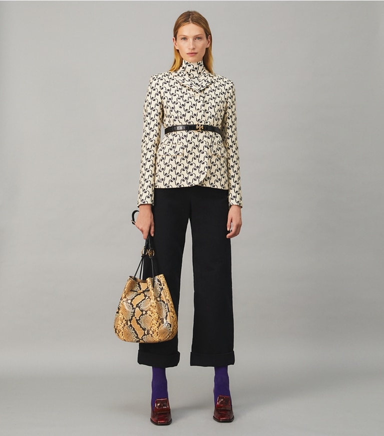 Tory Burch designer jackets Twill Crepe Jacket in NAVY STENCIL FLORAL front