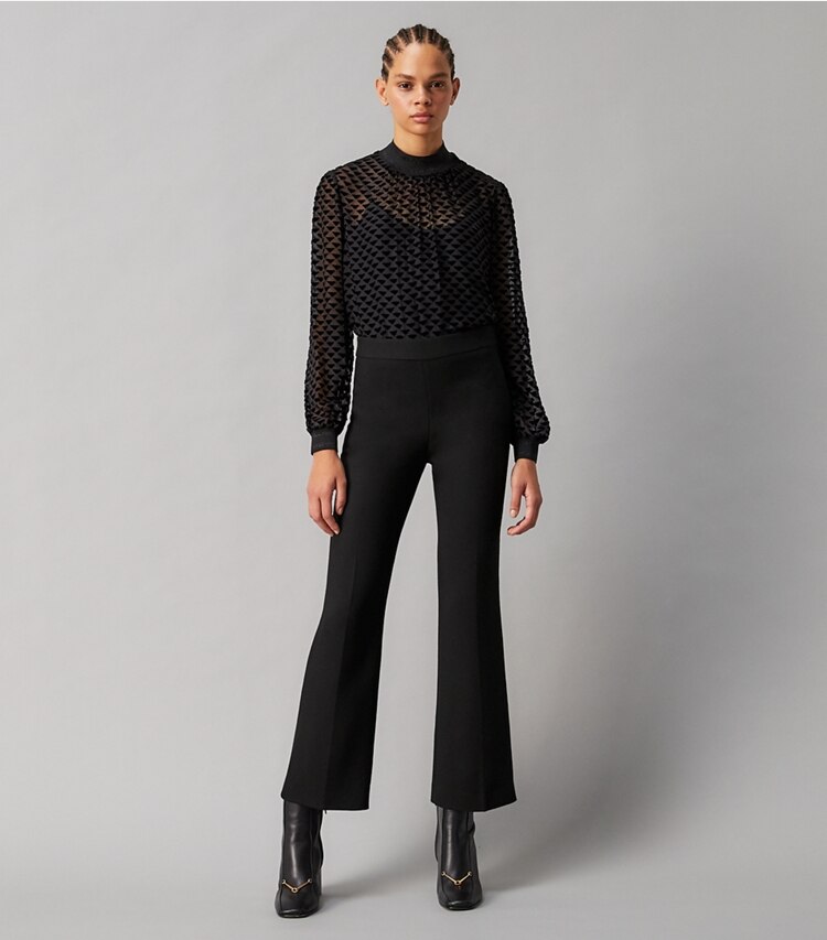 Tory Burch designer bottoms Twill Crepe Pant in Black on model front