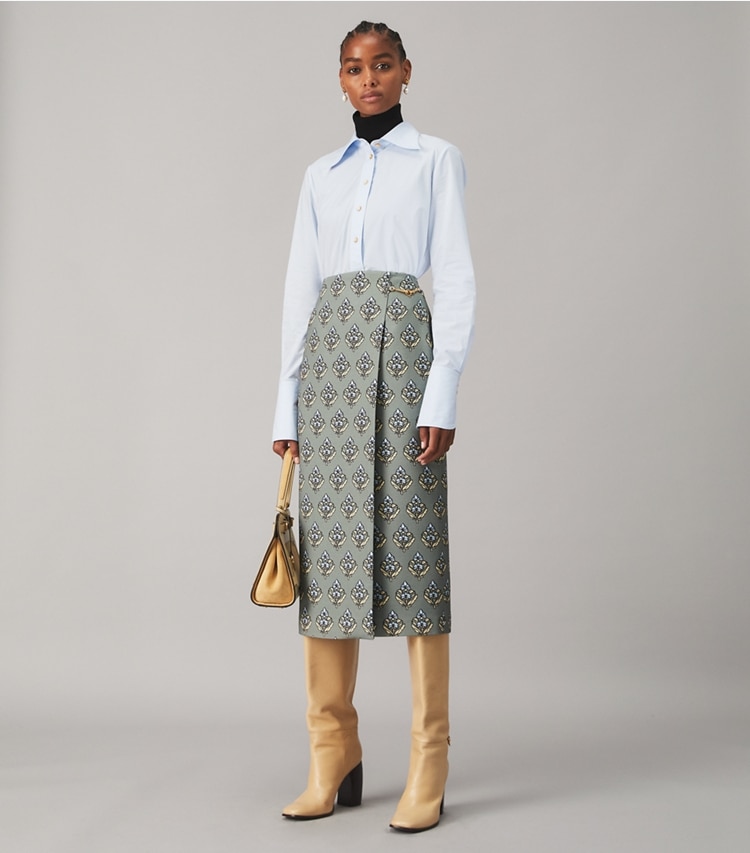 Twill Crepe Wrap Skirt: Women's Designer Bottoms | Tory Burch