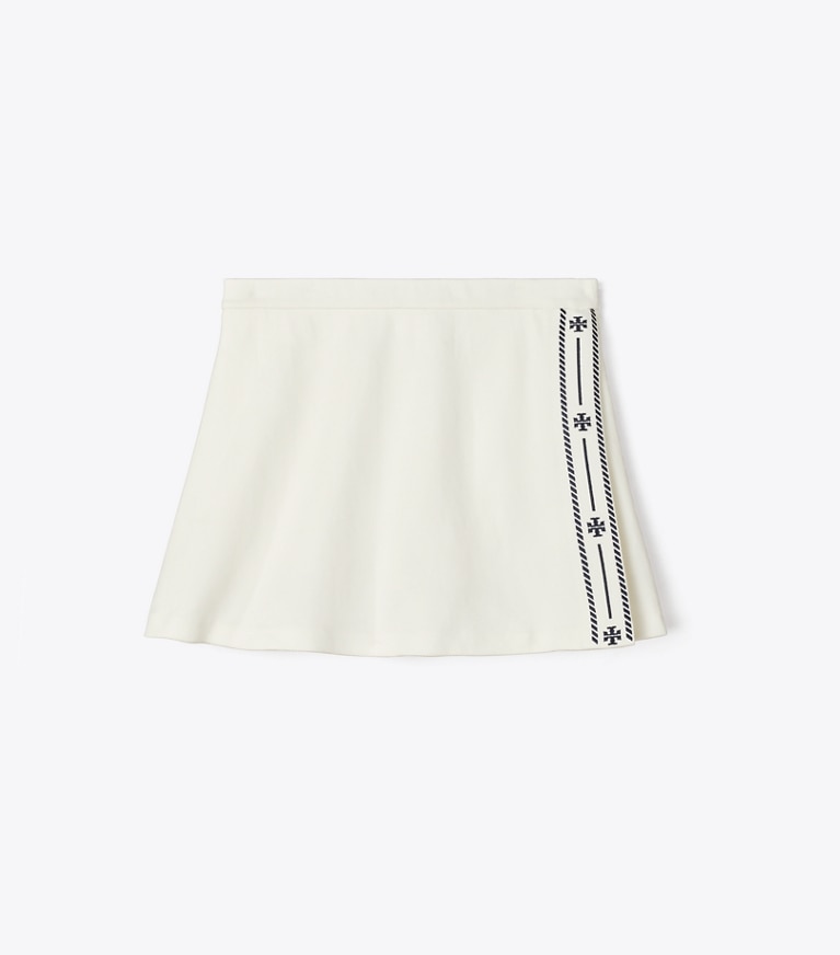 Tory Burch designer bottoms Twill Knit Tennis Skirt in Snow White / Tory Navy front