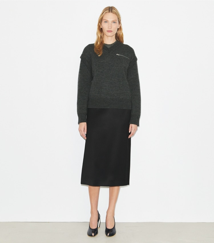 Tory Burch designer bottoms Twill Skirt in Black on model front