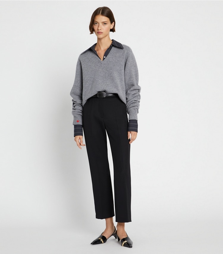 Tory Burch designer bottoms Twill Trouser in Sport Black on model front