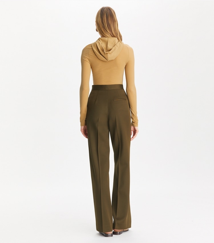Tory Burch designer unterteile Twillhose mit weitem Beinschnitt in Olive Green on model back