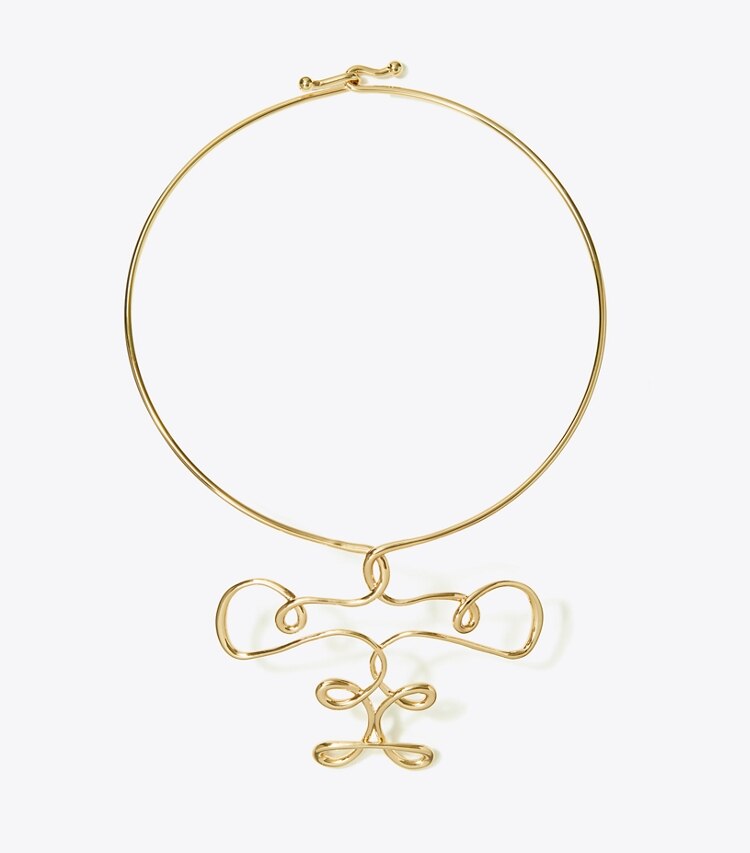 Tory Burch designer necklaces Twisted Collar Necklace in Tory Gold front