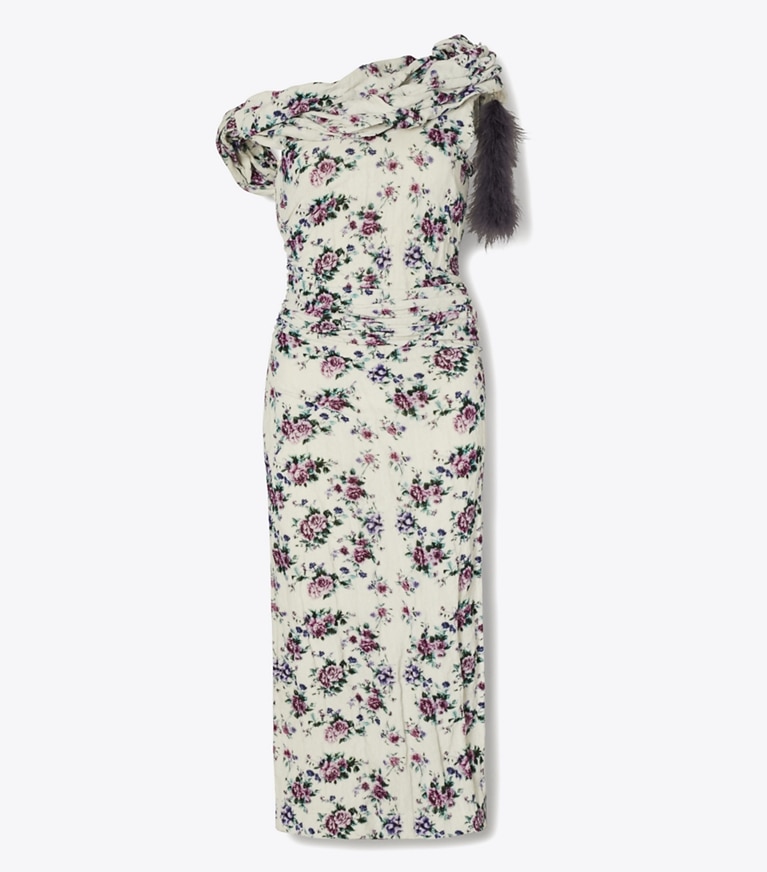 Tory Burch designer dresses Twisted Cotton Velvet Dress in Purple Floral front