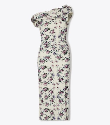 Tory Burch designer dresses Twisted Cotton Velvet Dress in Purple Floral front