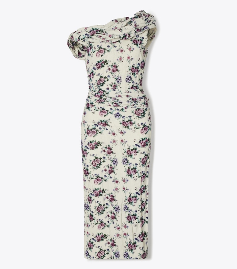 Tory Burch designer dresses Twisted Cotton Velvet Dress in Purple Floral front