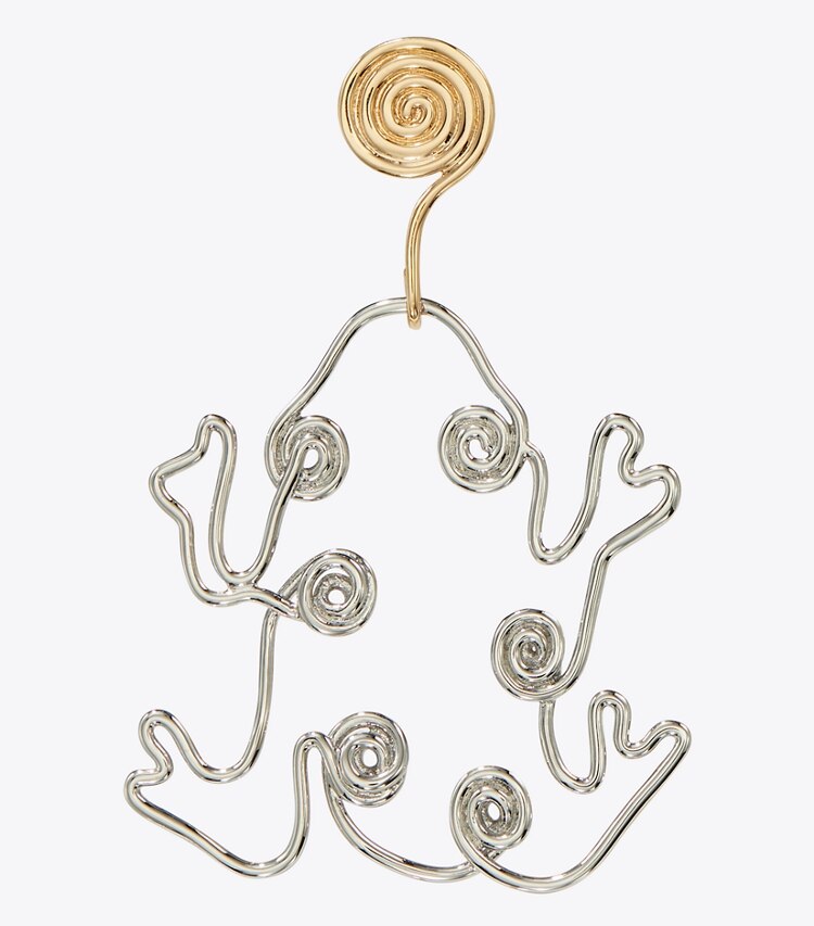Tory Burch designer earrings Twisted Frog Earring in Tory Gold / Shiny Pewter detail