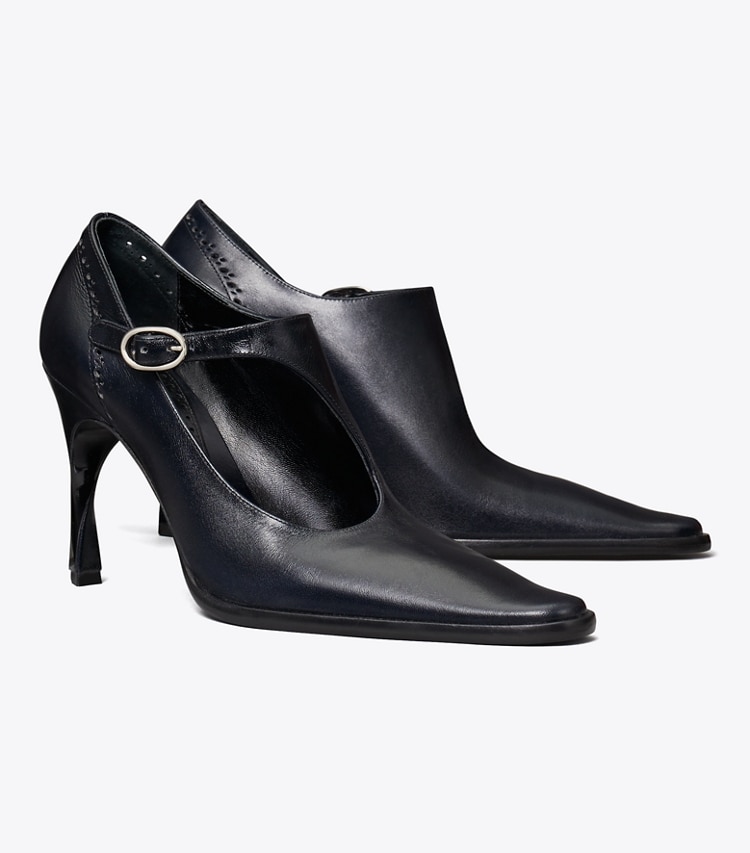 Tory Burch designer heels Twisted Heel Monk Strap in WATERS angle