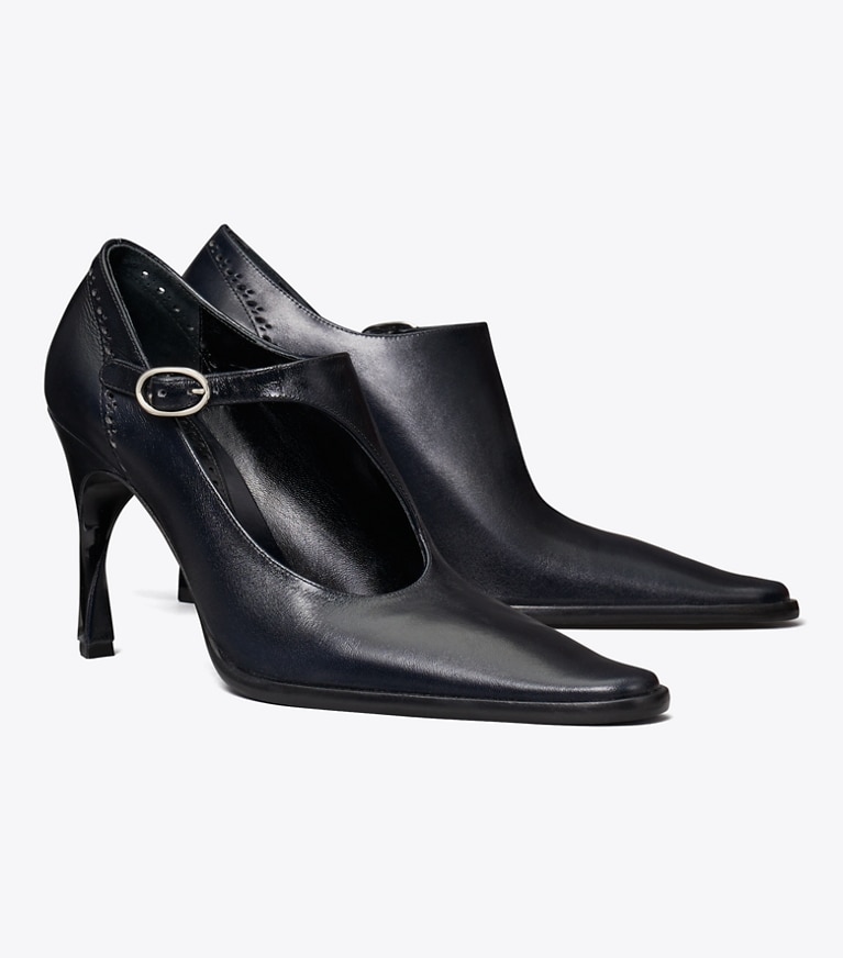 Tory Burch designer heels Twisted Heel Monk Strap in WATERS angle