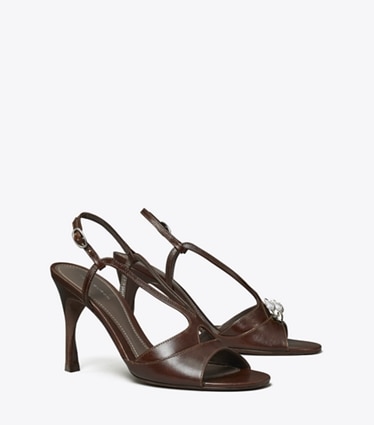 Tory Burch designer sandals Twisted Heel Sandal in BARK BROWN angle