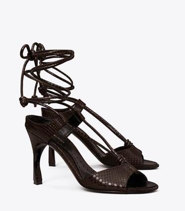 Tory Burch designer sandals Twisted Heel Sandal in CHOCOLATE angle