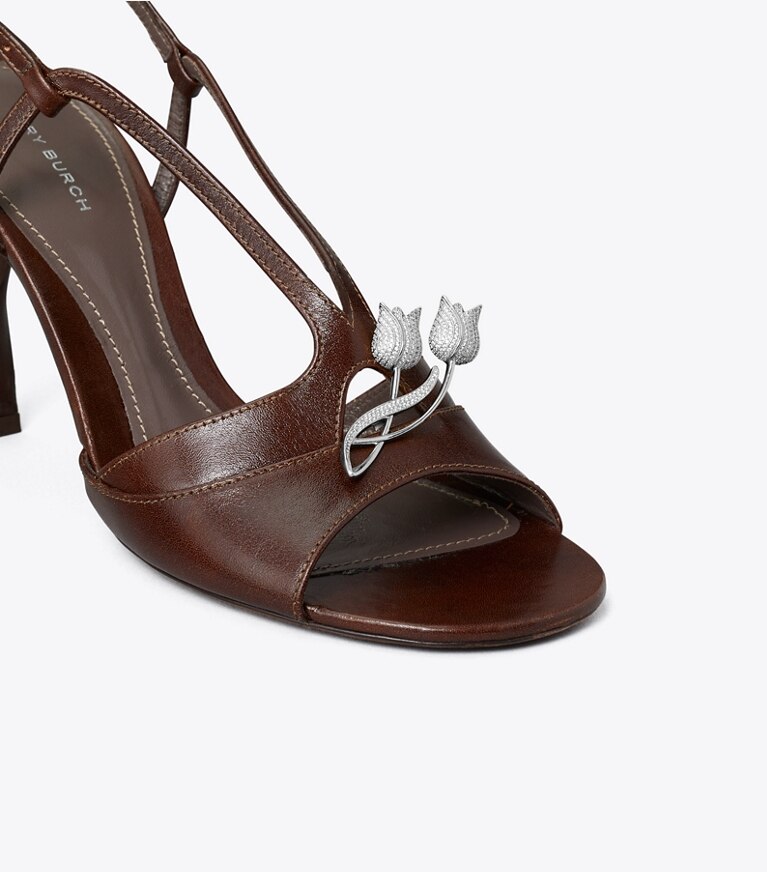 Tory Burch designer sandals Twisted Heel Sandal in BARK BROWN angle