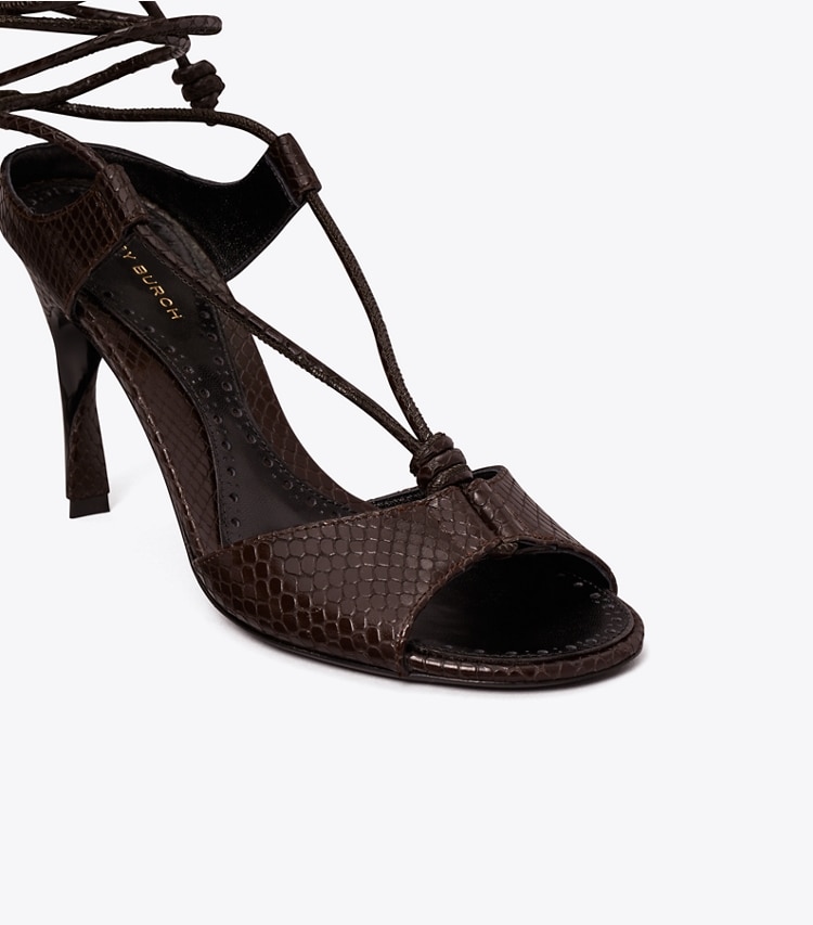 Tory Burch designer sandals Twisted Heel Sandal in CHOCOLATE detail