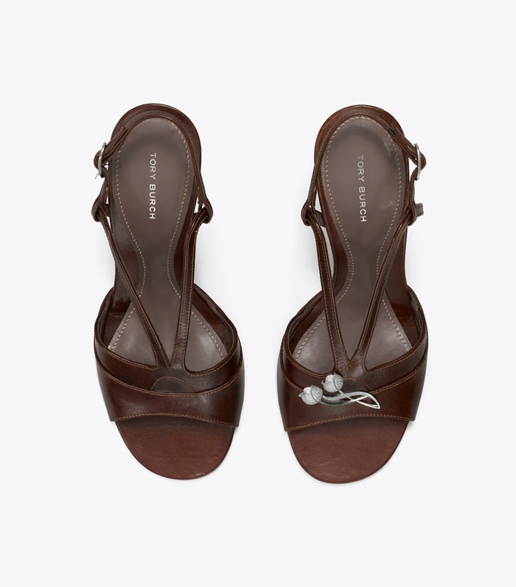 Tory Burch designer sandals Twisted Heel Sandal in BARK BROWN overhead