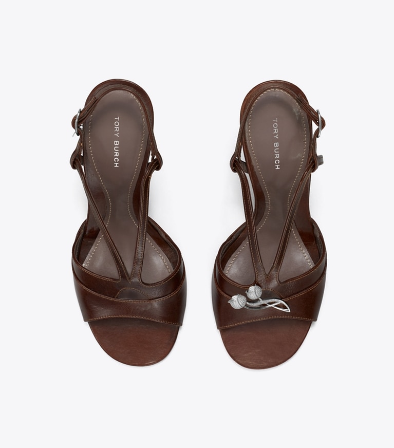Tory Burch designer sandals Twisted Heel Sandal in BARK BROWN angle