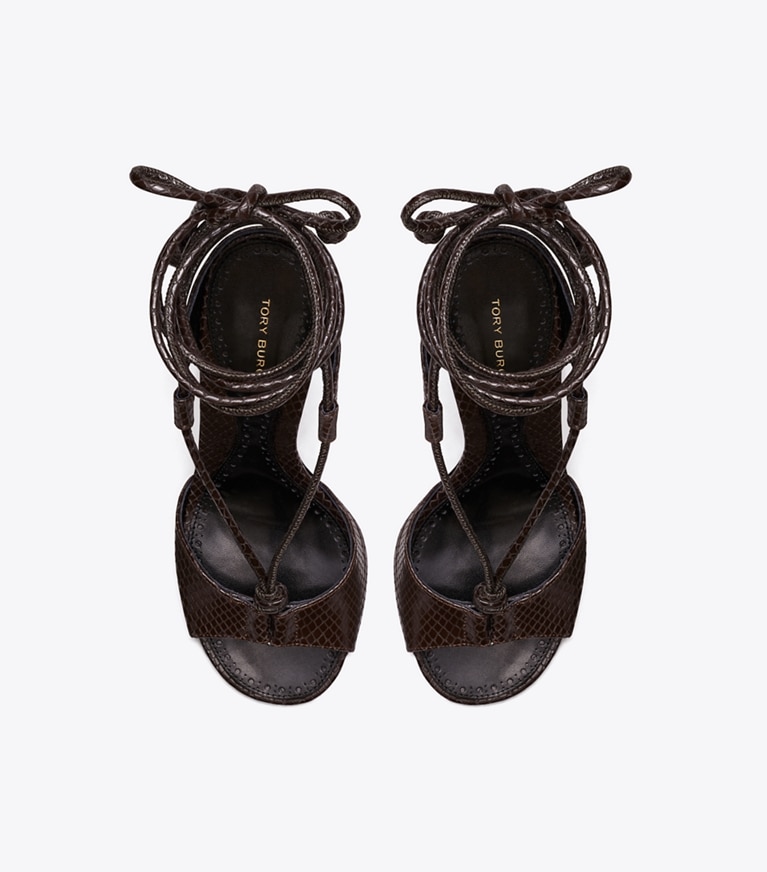 Tory Burch designer sandals Twisted Heel Sandal in CHOCOLATE overhead