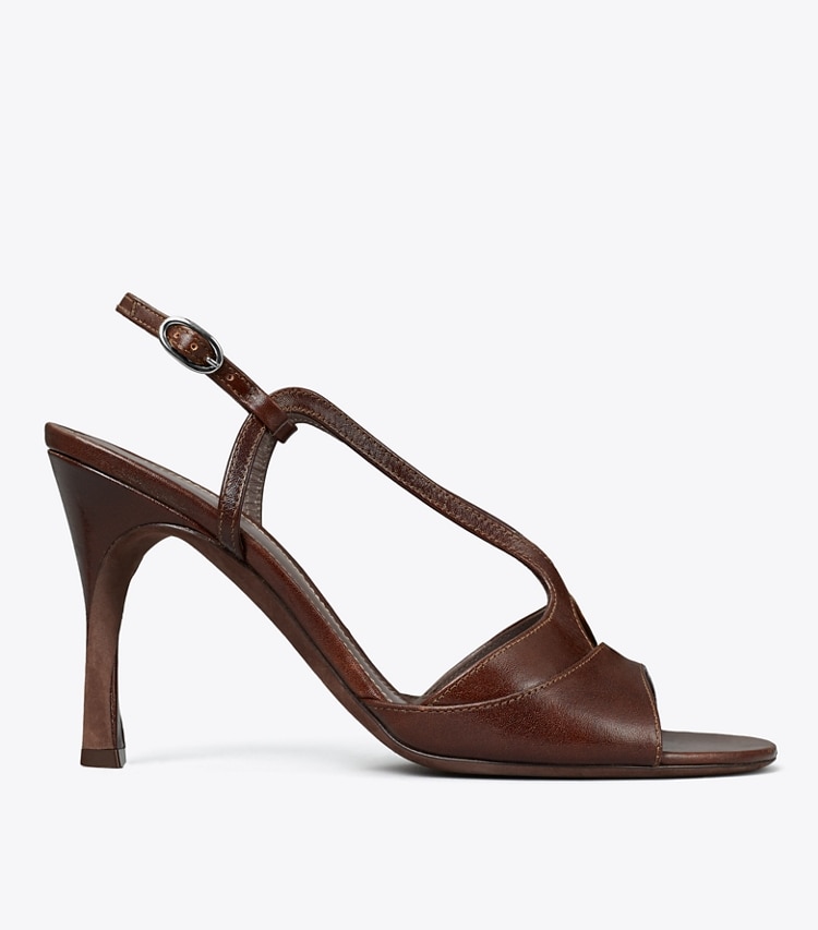 Tory Burch designer sandals Twisted Heel Sandal in BARK BROWN side