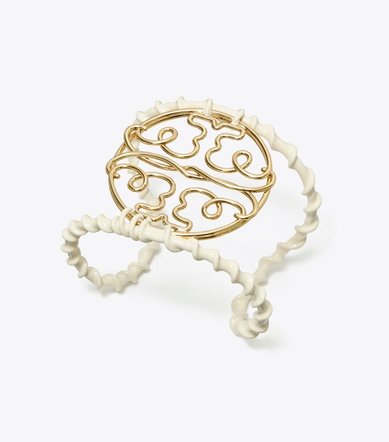 Tory Burch designer bracelets Twisted Miller Cuff in Tory Gold / French Cream front