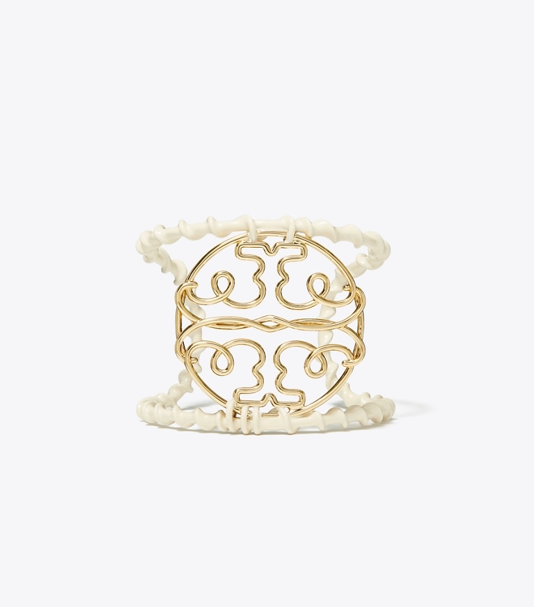 Tory Burch designer bracelets Twisted Miller Cuff in Tory Gold / French Cream front
