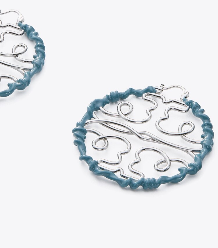 Tory Burch designer earrings Twisted Miller Hoop Earring in Shiny Pewter / Artic detail