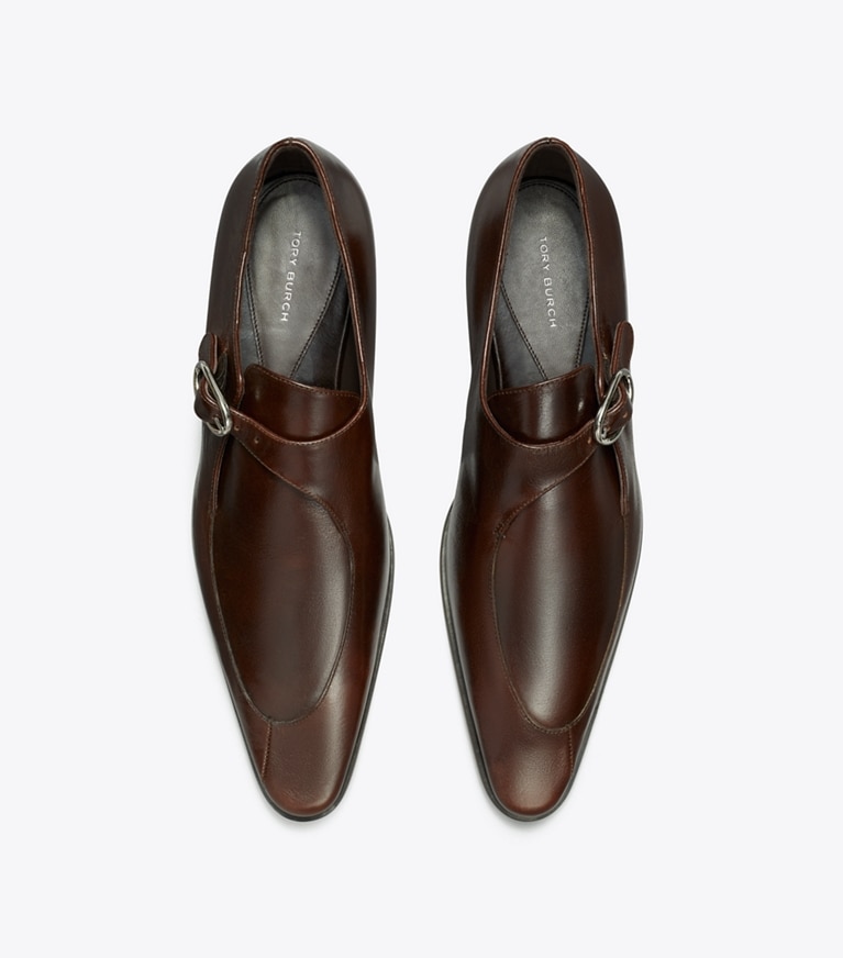 Tory Burch designer flats Twisted Monk Strap in BARK BROWN angle