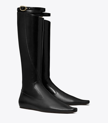 Tory Burch designer knee boots Twisted Riding Boot in BLACK angle