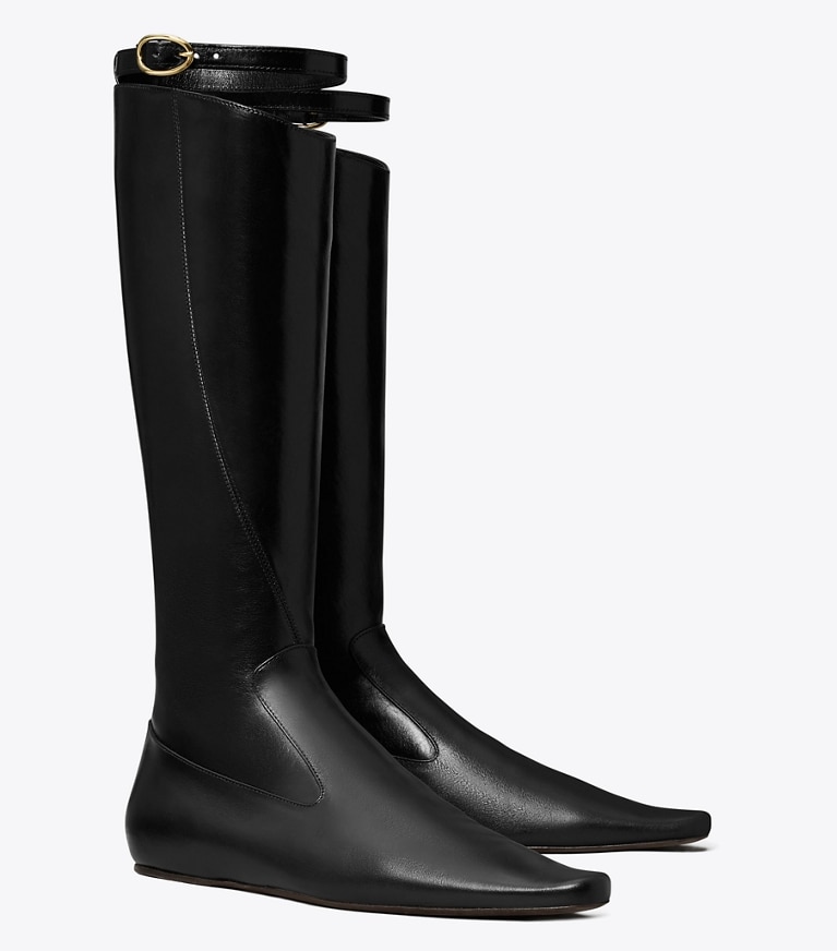 Tory Burch designer knee boots Twisted Riding Boot in BLACK angle