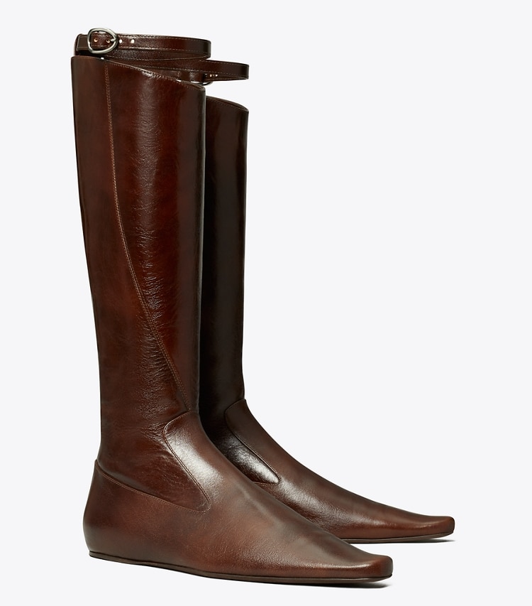 Tory Burch designer knee boots Twisted Riding Boot in BARK BROWN angle