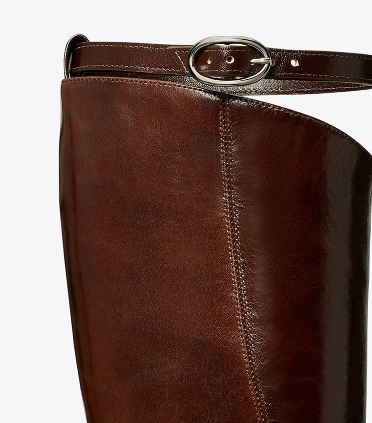 Tory Burch designer knee boots Twisted Riding Boot in BARK BROWN detail